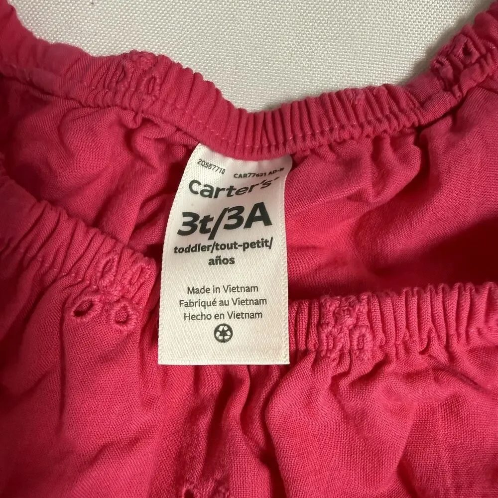 Carter's Toddler Girls Eyelet Tiered Dress Size 3T Pink Cotton Flutter Sleeves
